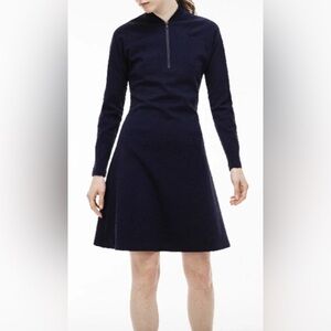 LACOSTE COLORBLOCK MILANO WOOL ZIP NECK DRESS IN MARINE SIZE 42 US L FRANCE EUC